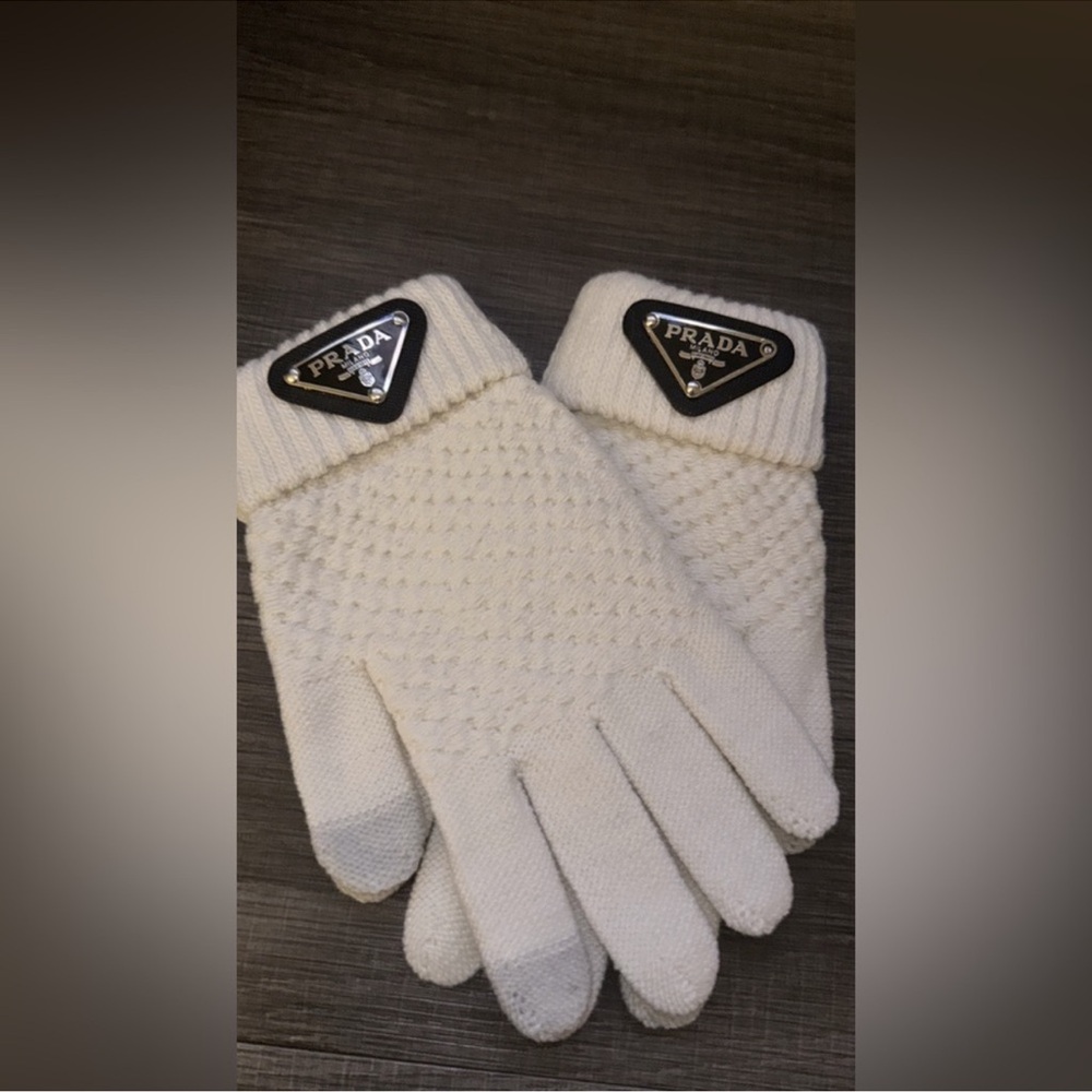 Prada Ivory Knit Gloves
